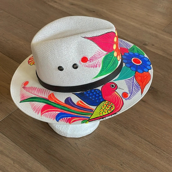 Artisanal Mexican Sombreros Hand Painted Fedora Floral Sombrero Panama Bohemian - Picture 6 of 9
